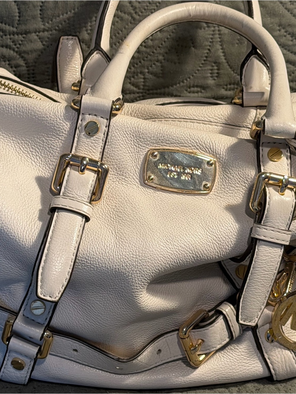 Michael Kors Cream Leather Satchel with Gold Hardware